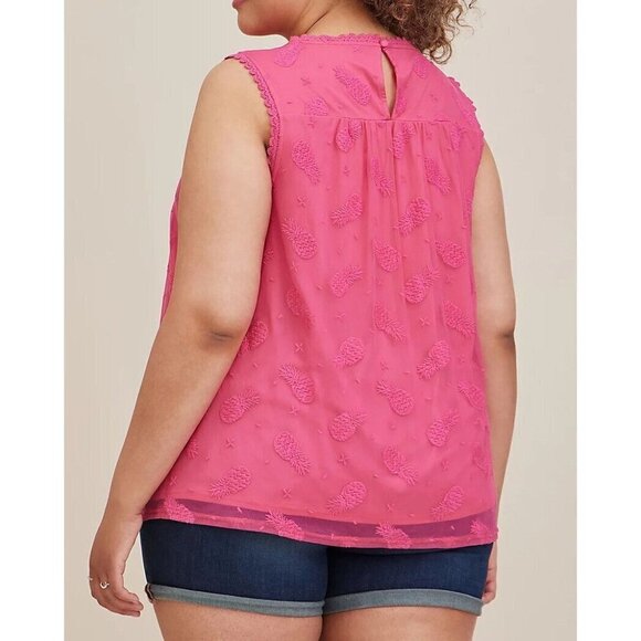 TORRID Pineapple Embroidered Sleeveless Lace Mesh Ruffle Tank Top Size 3X - Picture 3 of 9